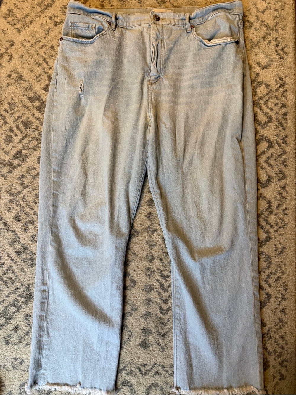 LOFT Women’s Light Blue Denim Jeans Straight Fit with Frayed Hem size 14